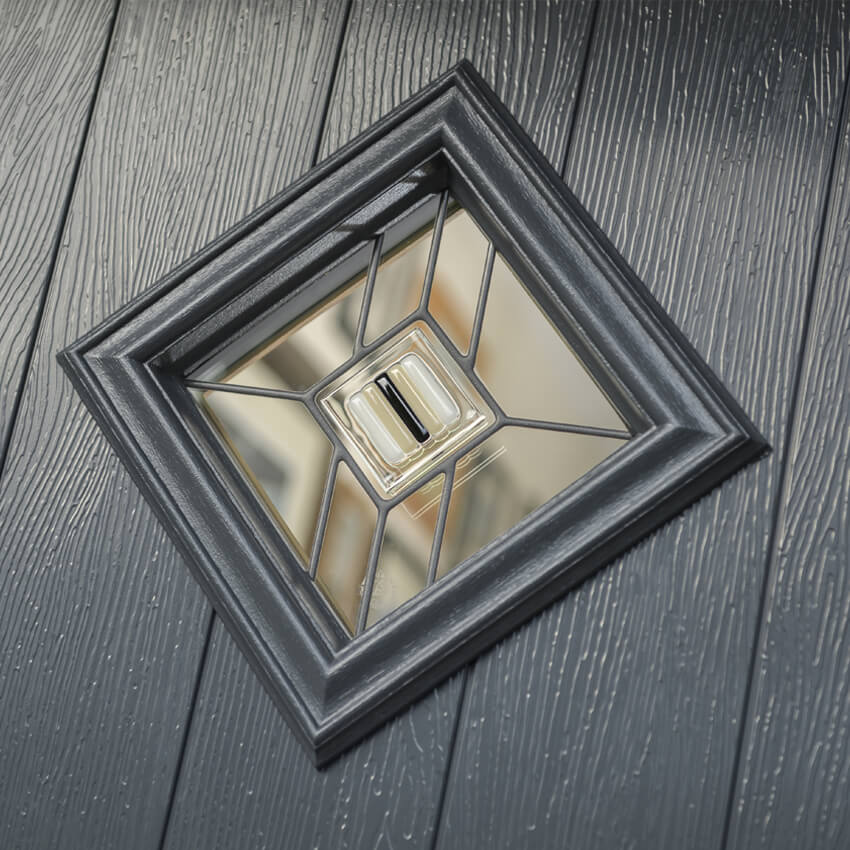 Close-up of decorative glass within a composite door panel