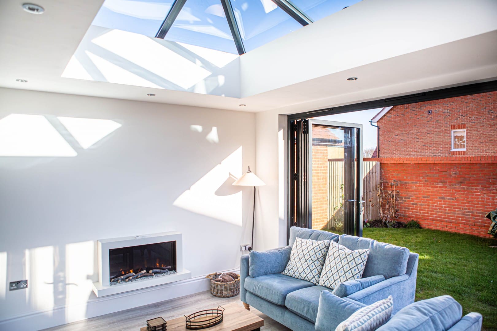 Contemporary flat roof with roof lantern above a kitchen extension in Lechlade