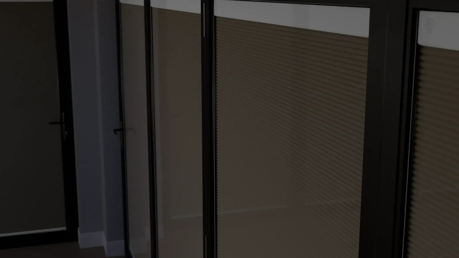 Style example: cocoa blackout pleated integral blinds lowered in bifold doors