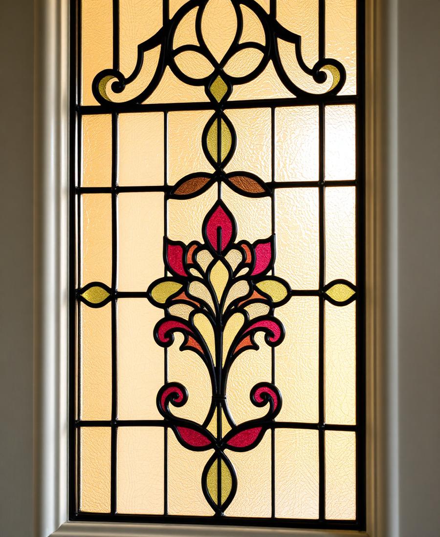 Floral etched decorative glass design
